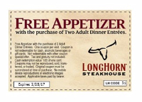 FREE Appetizer with the Purchase of 2 Adult Entrees at LongHorn ...