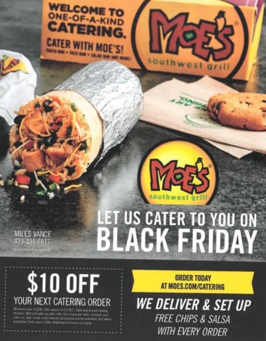 Take 10 off your next catering order at Moe's Southwest Grill