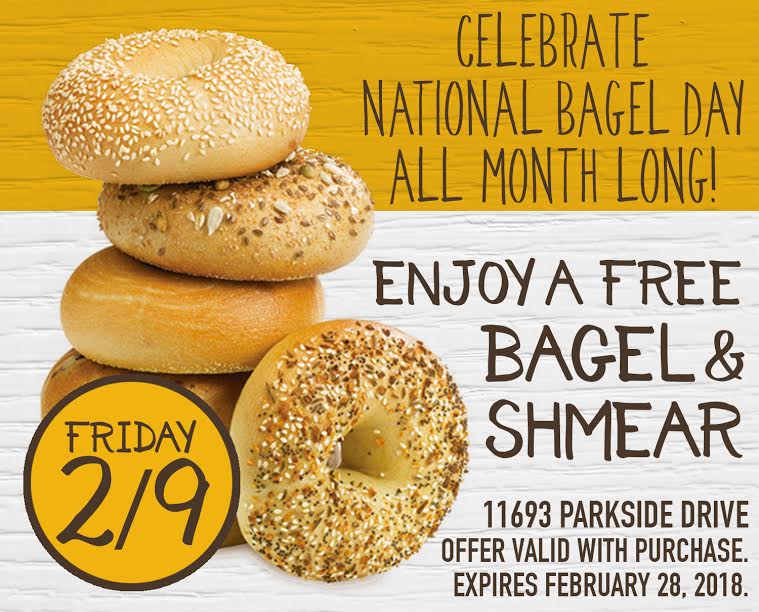 Receive a FREE Bagel & Shmear for National Bagel Day (2/9) all month long at Einstein Bros